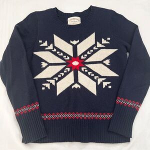 Cambridge Dry Goods Women's Navy Snowflake Sweater Size M Lambswool Blend